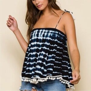 Anthropologie Raga Tie Dye Baby Doll Shoulder tie tank top